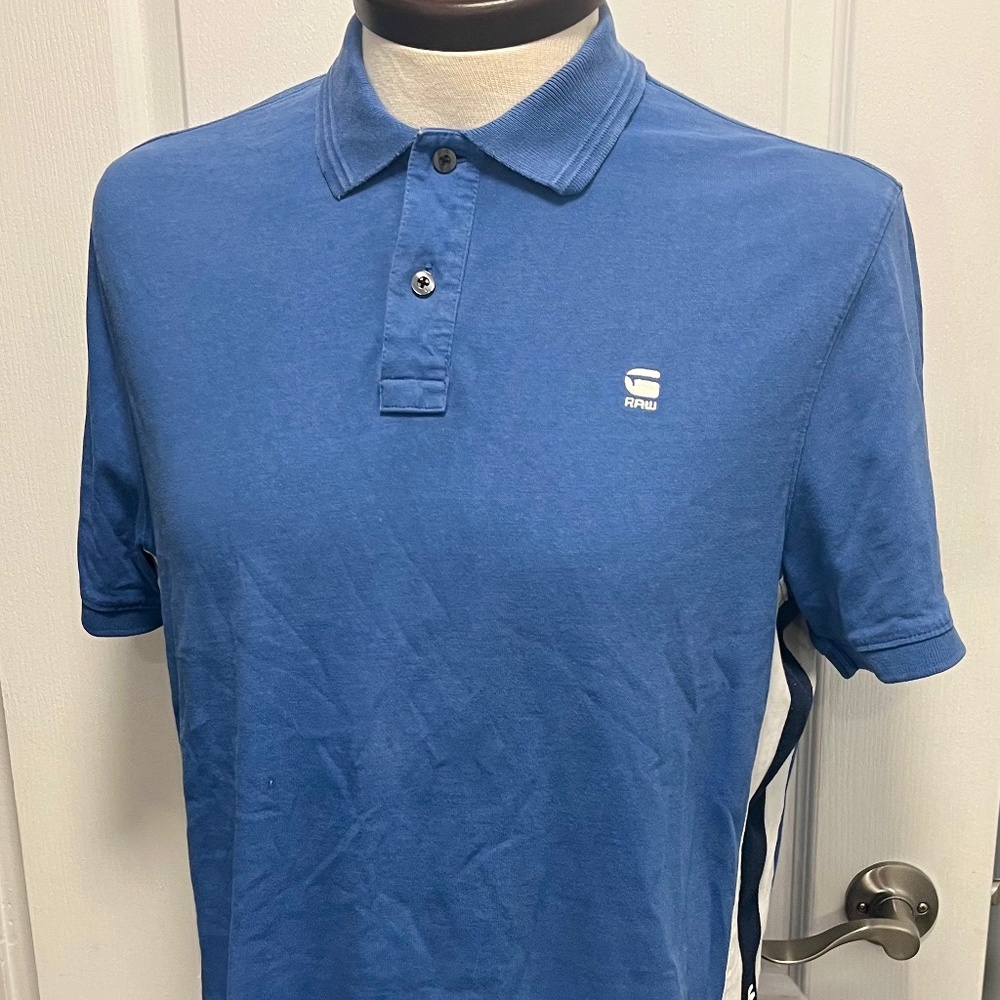 G-star Logo striped short sleeve polo blue and white